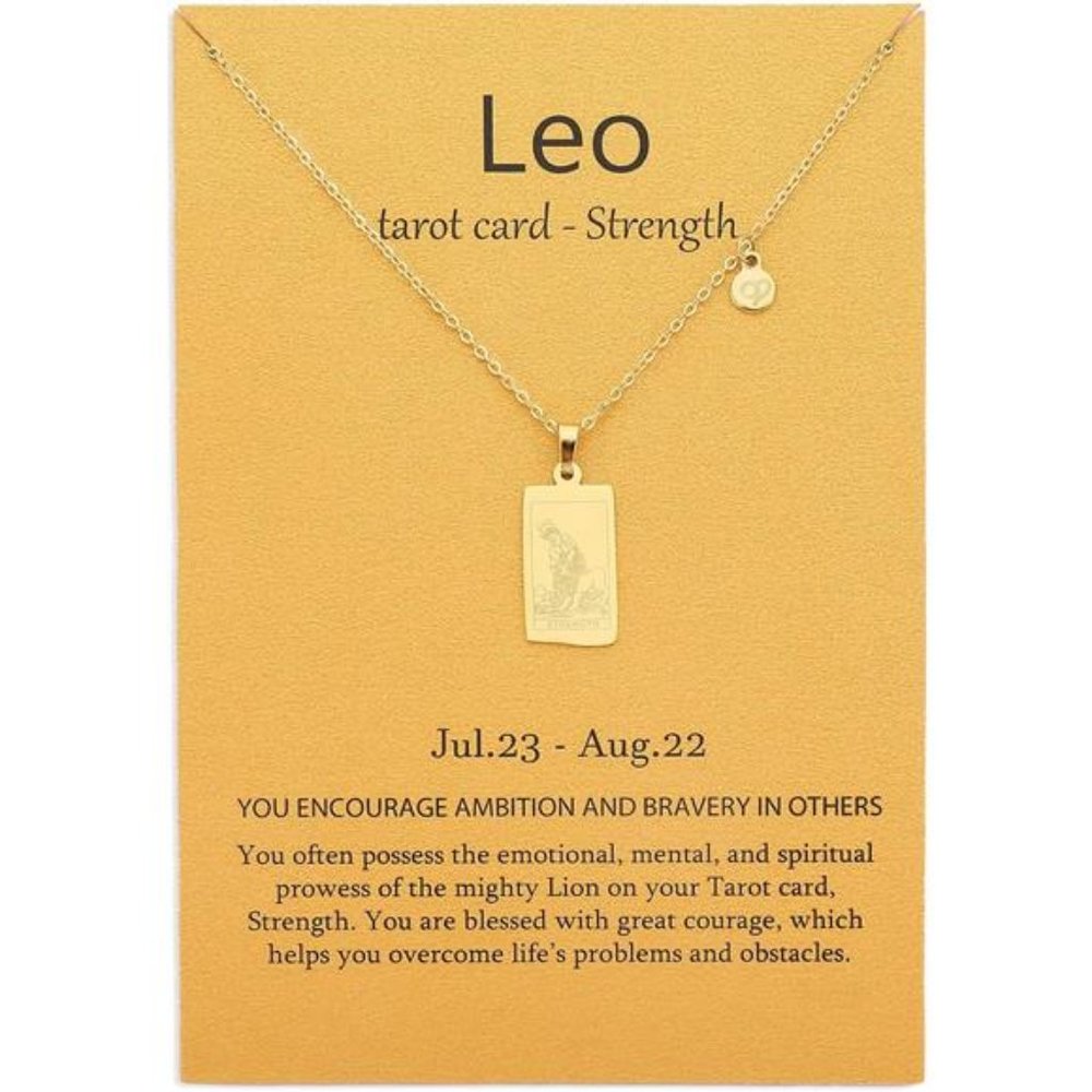 14k Gold Plated Zodiac Sign with Tarot Card Pendant Necklace Birthday Gift